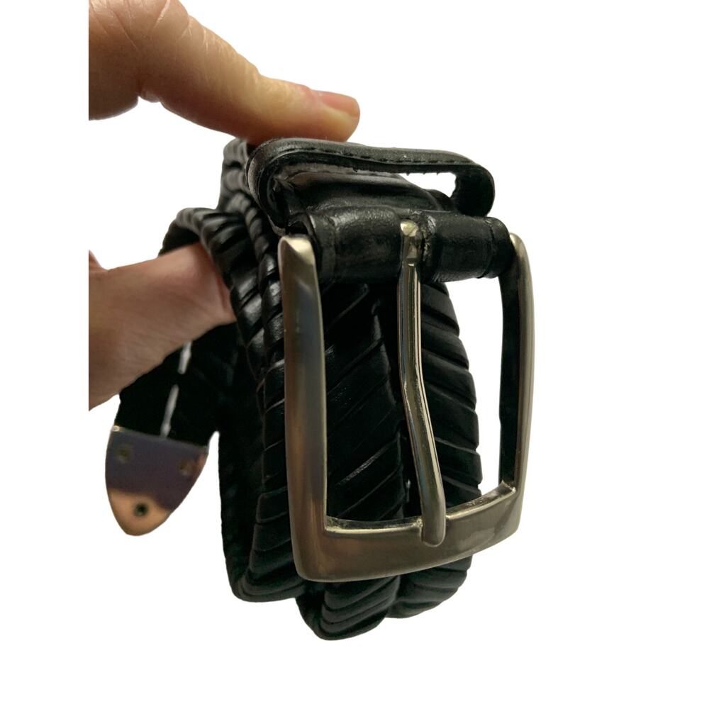 Mens Black Leather Braid Design Casual Belt Size 36 Z20